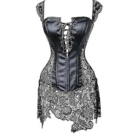 Seksikäs naisten alusasu nahka & pitsi burleski steampunk korsettimekko vyötärö bustier corpet plus-koko-jie