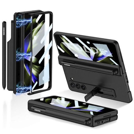Samsung Galaxy Z Fold 5 -kotelo näytönsuojalla, Z Fold 5 -kotelo saranasuojalla, S Pen -paikka, säädettävä jalusta