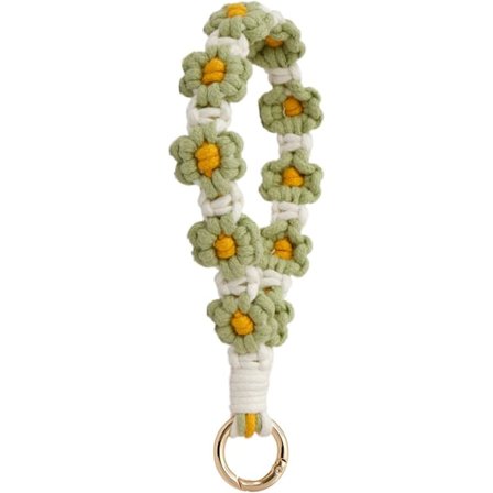 Boheme håndlavet nøglering, håndledsnøglering, håndledsnøglering til nøgler, sød marguerit nøglering til kvinder