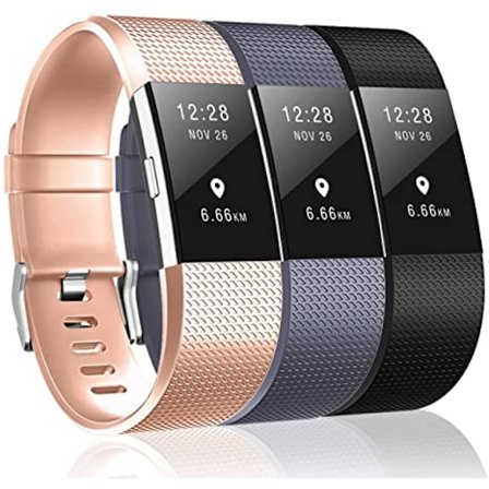 3-pack band kompatibel med Fitbit Charge 2, klassiska och specialutgåva ersättningsband för Fitbit Charge 2, kvinnor män (roséguld/grå/svart-L)