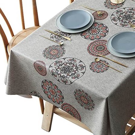 Tørkeklut i PVC, vanntett plast, rektangulær bordbeskytter for kjøkken, piknik, utendørs (retroblomstertrykk, 137 x 137 cm){REN}