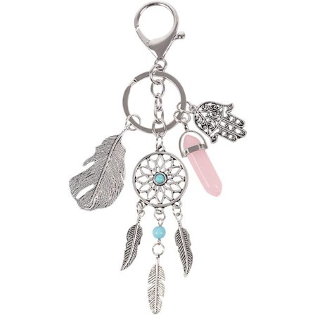 Boho Dream Catcher Nyckelring med Kristall Ornament Fjäder Löv Tofs Nyckelring Hängande dekorationer Hängande Ryggsäck Plånbok - spot sales