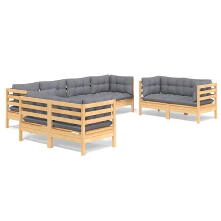 Vidaxl Loungegrupp Med Grå Dynor 8 Delar Massiv Furu Grå