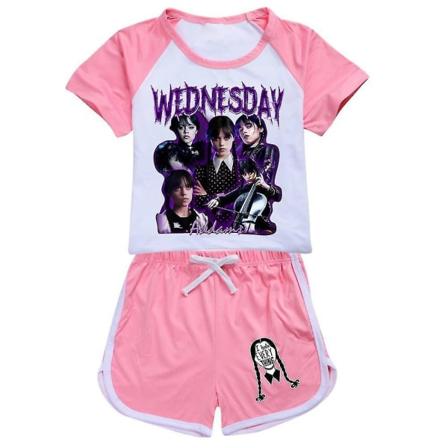 9-14 år Børn/Teenagere Wednesday The Addams Family Trykt Tøj Sæt T-shirt Shorts Træningstøj Gaver