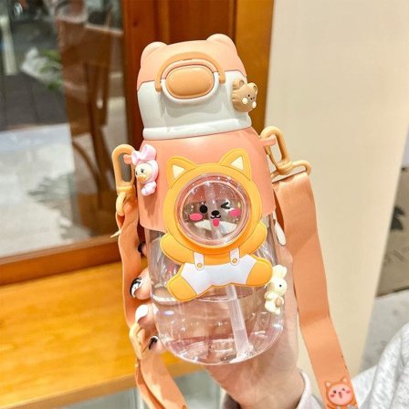 IC Kawaii Vattenflaska - Söta Vattenflaskor med Sugrör och Klistermärken Bärbar Tecknad Björnvattenflaska Läcksäker Sportvattenflaska (660 ml)