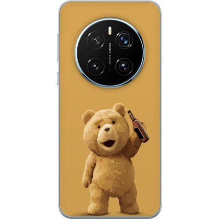 Kompatibelt Mobilskal till Honor Honor Magic7 Pro Söt teddybjörn med ölflaska i handen på gul bakgrund, humoristisk illustration för posters, mob