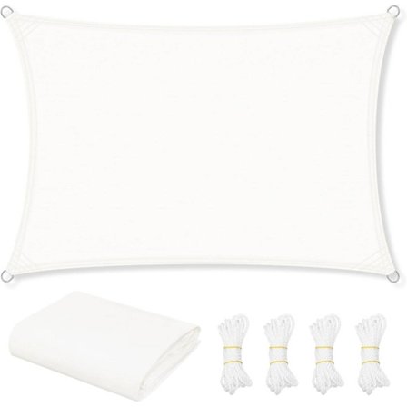 Rootz Sun Sail - Sunshade - Sun Protection - 95% UV Block - White Polyester Sail - 2x3m - Vandtæt - Holdbar udendørs brug