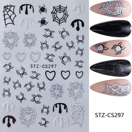 Halloween Negleklistermærker Sorte Kat Spøgelser Edderkop Spindelvævsdesign Decals Holografiske Selvklæbende Slider Manikyr Kunst Og Dekoration STZ-