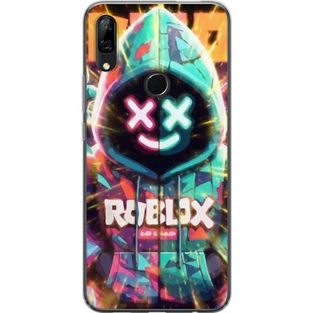 Yhteensopiva Puhelinkuori Huawei Huawei P Smart Z Neonvärisellä Roblox-hupparihahmolla on hehkuvia efektejä ja energialla täytetty tausta, moderni