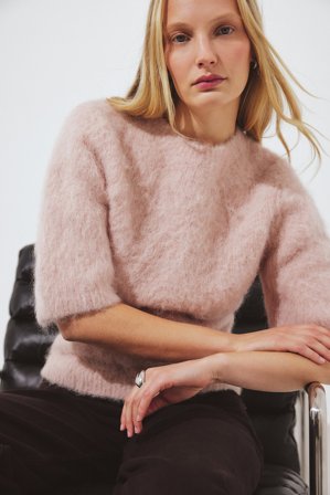 Premium Selection Pull en maille d'alpaga à manches courtes - Pulls - Rose - XS