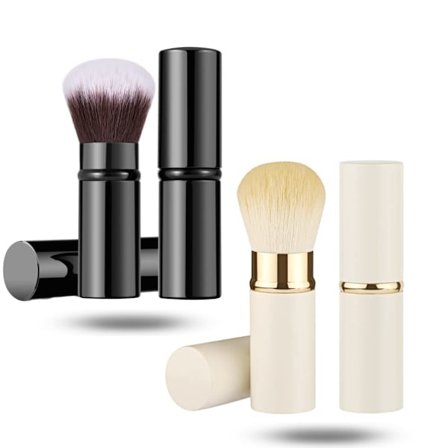 2-pak Indtrækkelig Makeupbørste Teleskopisk Ansigtsbørste Indtrækkelig Ansigts Kabukibørste Rund Pudder Rejse Makeupbørster (Sort og Hvid)