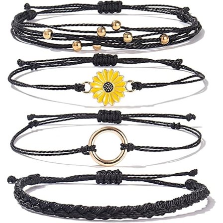 Solrosarmband Handgjort Flätat Rep Berlock Boho Surferarmband för Kvinnor