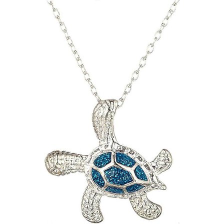 Halskæde med havskildpaddevedhæng til kvinder mænd piger drenge, sølvbelagt kæde dyresmykker blå