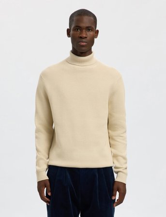 Selected Slhdane Ls Knit Structure Roll Neck Noos - Cream - XL