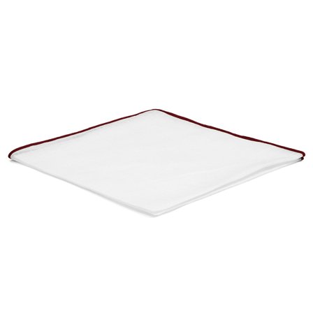 Biała poszetka z bordowymi krawędziami dla mężczyzn - Jednokolorowe poszetki