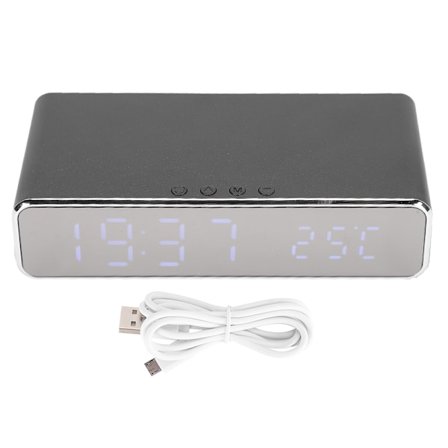 Multifunktionel trådløs oplader USB digital LED bordalarm ur termometer til xiaomi sølv