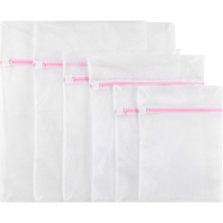 6 st. Återanvändbara tvättpåsar med dragkedja, stora och fina nät