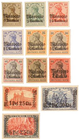 Tysk post i Marokko - MICHEL 34-45 med certifikat - Postfrisk