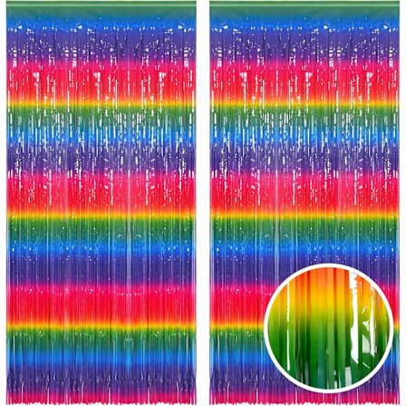 2-pak Fest Baggrundsforhæng, 1m x 2,5m Farverige Streamere til Candyland Enhjørning Neon Regnbue Tema Fødselsdagsdekoration - Fotoboks