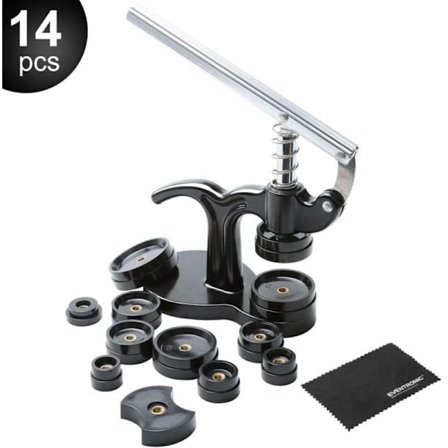 Urkassepresse, urværktøj til lukning af ur bagside, bord med 12 størrelser forme..DEBUNS