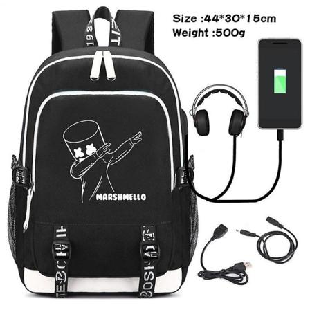 Miesten Cosplay-reppu Opiskelija-koululaukku USB -latauksella Tulostus Dj Marshmello Laptop Casual matkareppu Syntymäpäivälahja picture color1