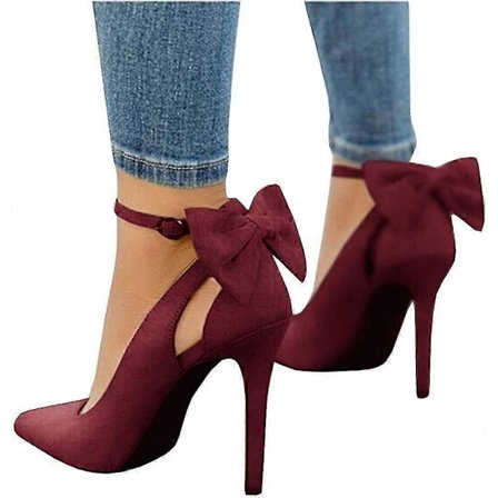 Damspetsiga Högklackar Rosett Ankelrem Pumps Skor Bröllopssandaler
