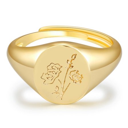 Handgjord blomst signet ring - 18K guldring - minimalistisk