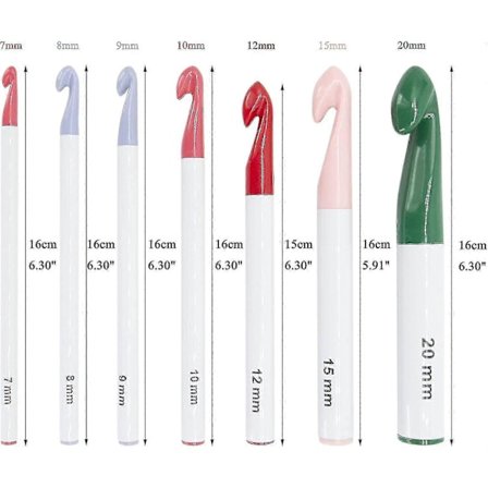 Hæklenåle Lar 20mm 15mm 12mm 10mm 9mm 8mm 7mm, Ergonomisk hæklenål til tykt garn, stort hæklesæt til begyndere, voksne og