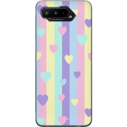 Yhteensopiva Puhelinkuori Asus ROG Phone 5 Pastelliraitoja pinkissä, keltaisessa, violetissa ja sinisessä, joissa on hajallaan pehmeitä kawaii-tyylisi