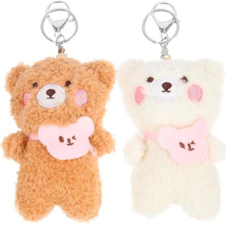 2 stk Söta plysjbjørner Nøkkelringer Kawaii Fluffy Kosedyr Nøkkelring Henger(12X8.5X5CM,Assortert farge)