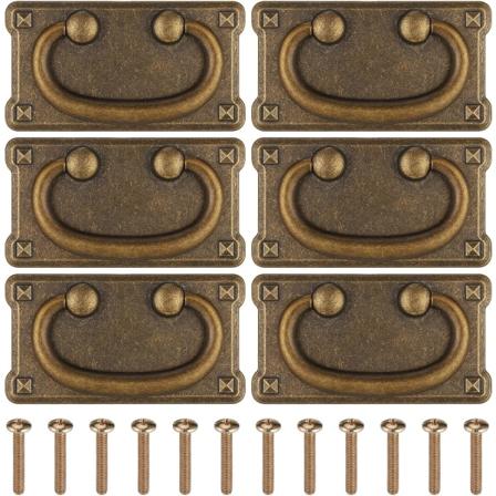 Vintage skuffeplader, 6 stk. antikke kaffebronze skuffeplade, håndtag i zinklegering, vintage rektangulære skuffeplader, dråbeformede skuffeplader, 