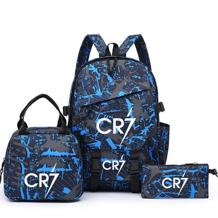 Skolerygsæk Stor Kapacitet CR7 med Madkasse og Penalhus (3-delt Sæt M008)