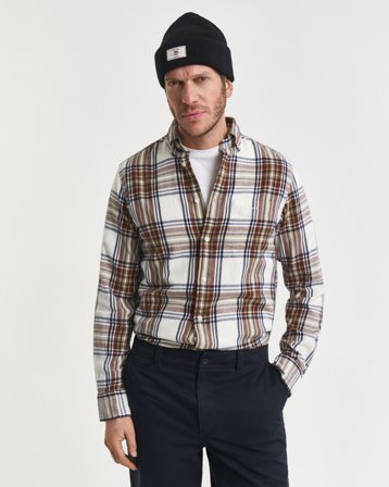 GANT Herren Regular Fit Windblown Flannel Karohemd (S) Weiß