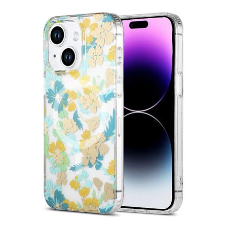 iPhone 14/15 Plus Case MagSafe - Flowers Turquoise
