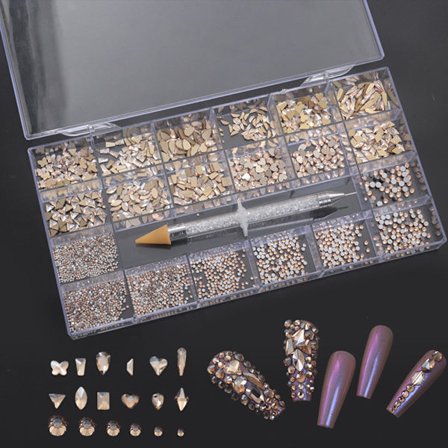 Oregelbundna Rhinestones Flatback Nail Jewels 3D-dekorationer Diamantliknande stenar Gems Set för Nail Art DIY Flat Strass