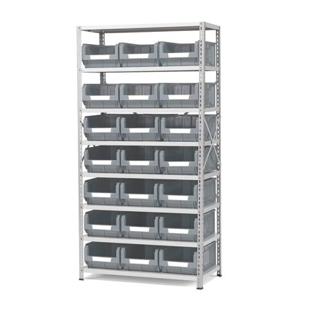 Small parts shelving APART + POWER, incl. 21 grey bins, 1970x1000x500 mm