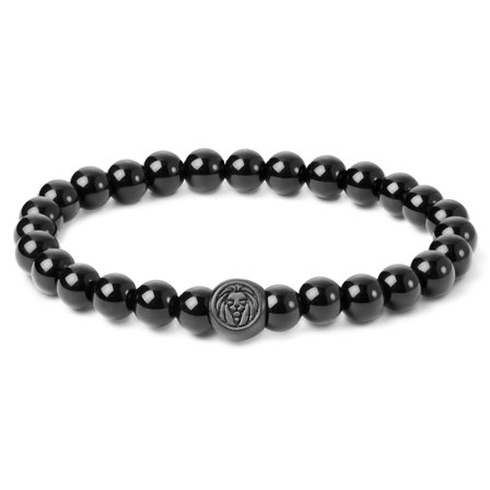 Black Onyx and Stainless Steel Bead Bracelet for Men - Beaded bracelets