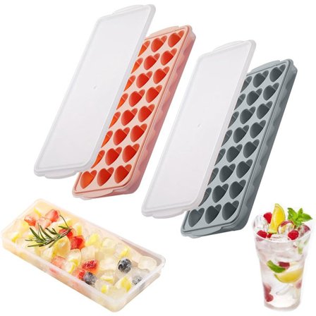 2 stk. hjerteformet isbitbrett med lokk og brett, 48 hull silikon mini hjerte isbitform, hjerteformet isbitbrett/lett å fjerne, blå