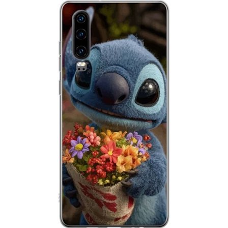 Kompatibel Mobilcover til Huawei Huawei P30 Sød blå figur med store øjne, der holder en farverig buket i en varm og kær stil