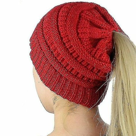 Stretch Crochet Strikket Lue Messy Bun Hestehale Lue Hullete(B)