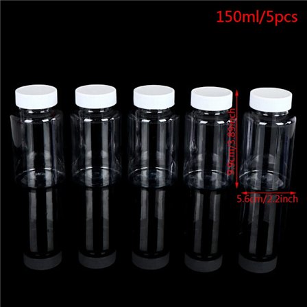 5 stk. Påfyllbare flasker 15ml/20ml/30ml/50ml/100ml/150ml/200ml Plast PET-flasker Klar Tom Forseglingsbeholder Reagensflaske Emballasje