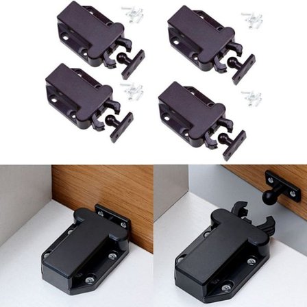 4-delt sæt - Skabslåge - Skjult dørlås - Selvlåsende fjeder mekanisme - Pop-ud lås - Sort