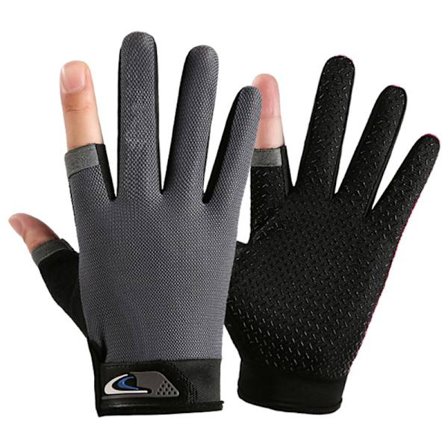 1 par Anti-Slip åndbare fiskehandsker Two Finger Holdbar O