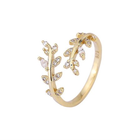 WABJTAM Blader Ring Kvinner Justerbar Ring i Fashion Ringer for Kvinner Olivenblad Ring Firkløver Ring(Gull)