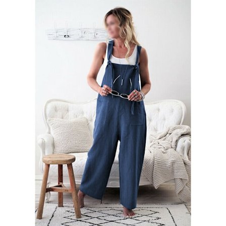 Dame Dungarees Strap Overall Baggy Harem Ermeløs Jumpsuit Blå Bxz