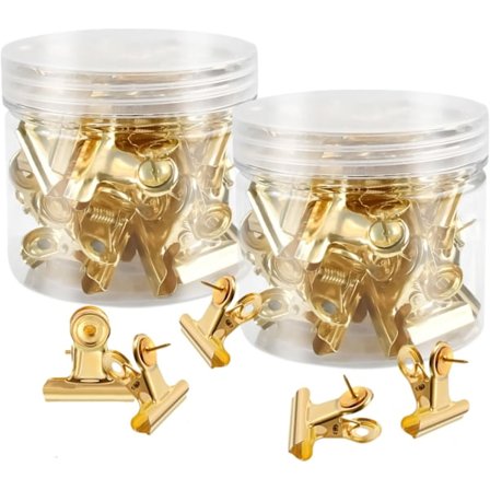 60 kpl nastaklipsiä, kultaiset peukalokiinnikkeet klipseillä, koristeelliset nastat korkkitaululle, metalliset bulldog-klipsit nastat ilmoitustaululle