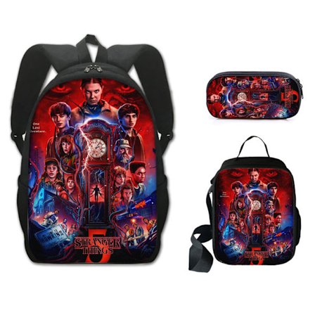Stranger Things Anime Ryggsekk Tredelt Sett: Ryggsekk, Skolesekk, Penal, Matboks