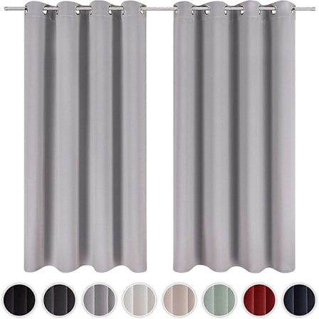 Set med 2 mörkläggningsgardiner 140x245 cm - gråa dubbla mörkläggningsgardiner - mörkläggningsgardiner med öljetter - gardiner