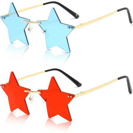 Stjernebriller, 2 par stjerneformede solbriller, nyskapende funky festfestival-solbriller for menn kvinner strandfoto fjærboa-tilbehør