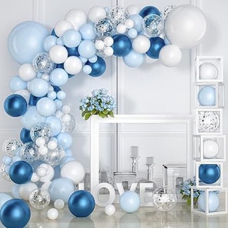 Guttebursdagsdekorasjoner, Bursdagsballongbue, Blå Latex Konfetti Bryllupsballonger med Båndverktøy for Gutter Babyshower Dekor